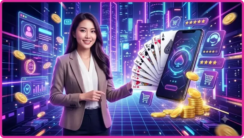 nguoi-choi-dang-cam-dien-thoai-choi-phom-online-voi-cac-la-bai-ao Người chơi đang cầm điện thoại chơi phỏm online với các lá bài ảo